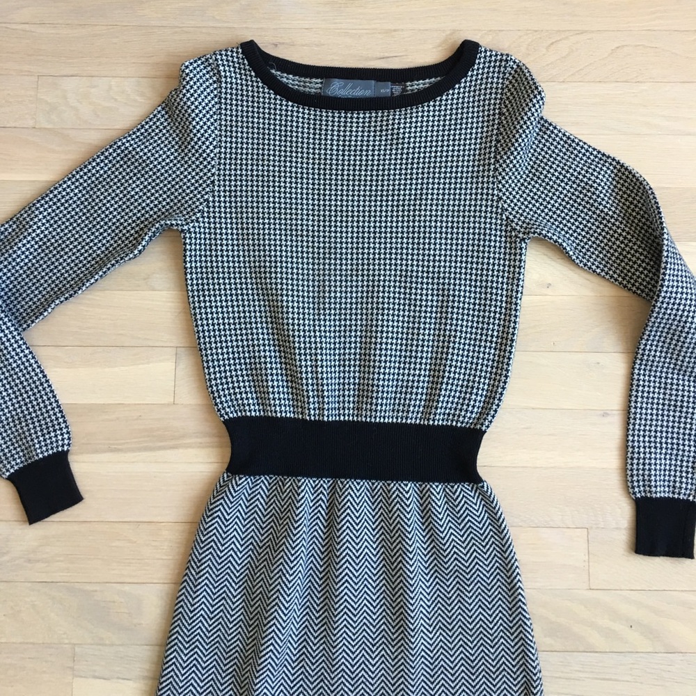 Houndstooth & Chevron print sweater  dress